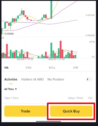 Binance Alpha Quick Buy 輸入金額與取得報價的真實介面