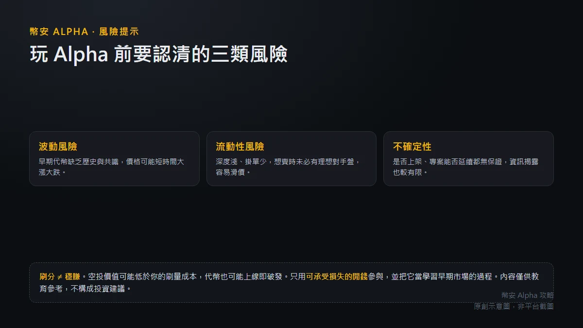 幣安 Alpha 早期代幣的三類風險：別把刷分當穩賺